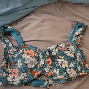 Time and Tru Green Blue Ruffled Tiered Babydoll Bikini